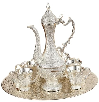 Colcolo Turkish Coffee Set Multiuseus Decoration Tea Service Juego de Bebidas de vinos para el Adorno para la Fiesta de la Boda del té de la Boda, Plata