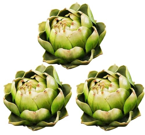 DKALIO Fake Artificial Artichoke, Vegetables Faux Plastic Artichoke, Decoration for Wedding Party Home Kitchen Artichokes Flower (Green,Small,3)