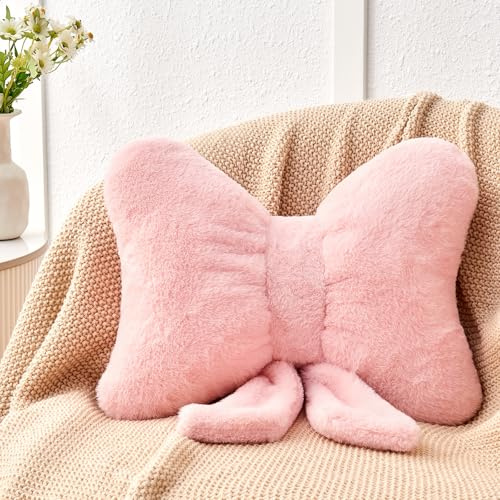 Mepherl Kissen mit Schleife, weiche Schleife mit Kaninchenfell, niedliches Plüschkissen, ästhetische Schleife, dekoratives Kissen für Bett, Sofa, Couch, Größe L, 40,6 cm