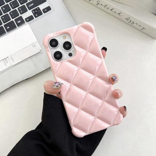 VIPAVA Custodia rigida antiurto con motivo a reticolo di diamanti lucido per iPhone 16, 15, 14 Plus, 11, 13, 12 Pro Max Mini, 3D, con airbag, rosa, per iPhone 13 Pro