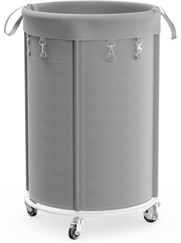 150L Laundry Basket with Wheels, Large Rolling Laundry Hamper, Round Laundry Cart with Removable Bag and Steel Frame, Dirty Cloth Hamper for Home, Closet, Dorm, Bathroom, Laundry Room, Grey