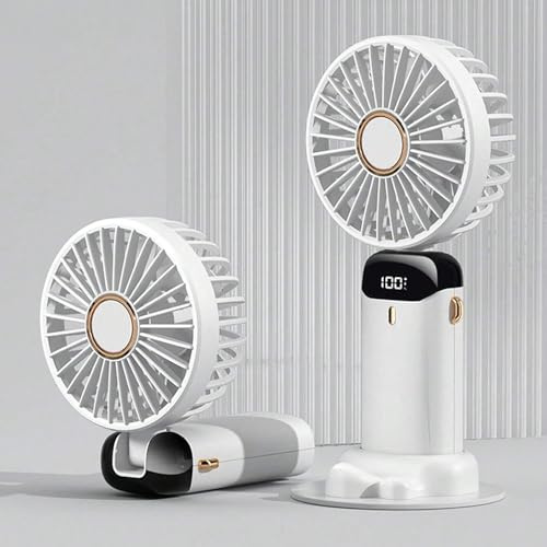 BullTek - Mini Ventilateur Portable USB Rechargeable | 5 Vitesses Réglables | Silencieux et Articulé | Pliable pour Bureau et Voyage | Utilisation à Col ou Table, Blanc