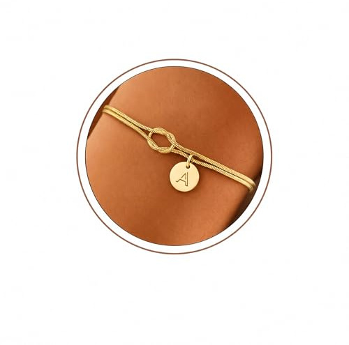 Turandoss Liebesknoten Armband Damen Gold Geschenke für Frauen | 14K Vergoldet, Knoten Armband mit Buchstaben, Freundschaftsarmbänder Partner, Personalisierte Geschenke für Frauen Mädchen