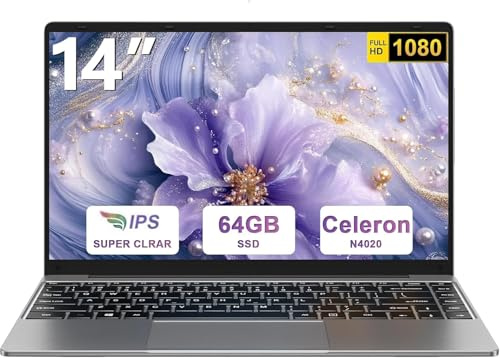 Ordenador portátil Win10 N4020 Up to 2.8Ghz 64GB Admite expansión SSD 1TB 14 Portátiles FHD BT4.2 5G WiFi BT4.2 Mini Puerto Multimedia con ratón inalambrico & Pegatinas Teclado Español-Gris-FXJ