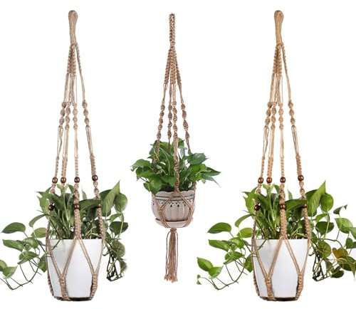 WUWENY Pot de Fleurs Suspendu en macramé - avec Corde en Coton - pour l'intérieur et l'extérieur - Plafonds - Balcons - Décoration Murale (Style 1)
