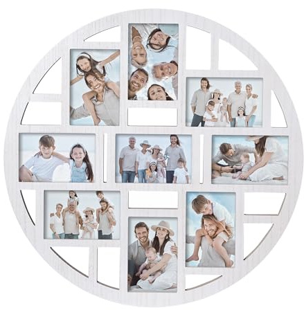 MONT PLEASANT 9-Opening Circular Collage Picture Frame Wall Decor – White Round Multi Photo Frame for 4x6 Pictures, Modern Hanging Wall Art for Living Room, Bedroom, or Hallway – 22.05 x 22.05 Inch