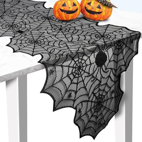 Halloween Tischläufer, 45 X 183 cm Schwarz Spinnennetz Halloween Deko Tischläufer Spitze Scary Spinnennetz Deko Tischband Tisch Läufer (45 X 183cm)