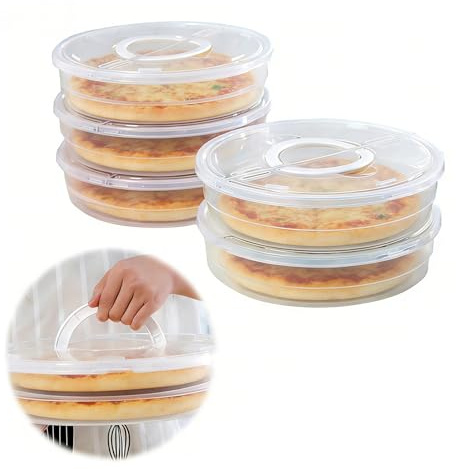 Mejora contenedor de almacenamiento de alimentos reutilizable de 30 cm con tapa y asa, caja de almacenamiento de rebanadas de pizza de 2 compartimentos, portador redondo transparente para sobras de