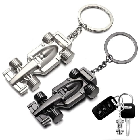 2 Pcs Porte - Clés Voiture, Fans de Formule 1 de Course, pour Vos Clés ou Votre Présentoir, Porte - Clés Automobile, Porte - Clés Voiture en Métal, Porte - Clés Voiture de Course (Argent/Noir)