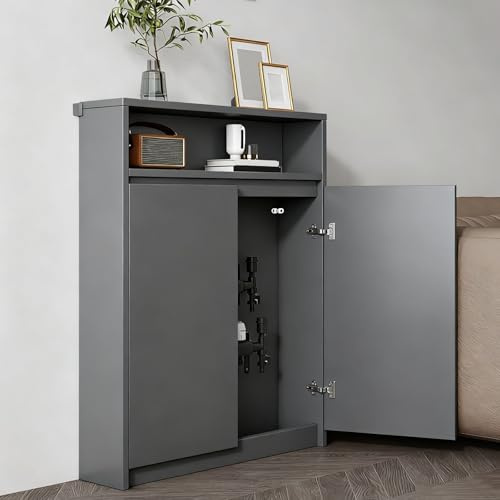 Cache Radiateur en Bois avec Dispositif Antichute, Cache Chauffage pour Plomberie et Chauffage, pour Salon, Chambre a Coucher, Salle de Bain(Gray)