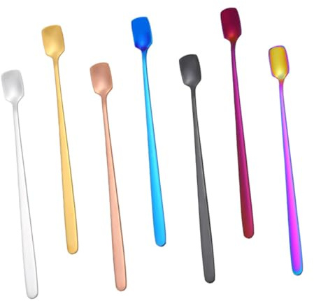 TOYANDONA 7 piezas Cucharas de Acero Inoxidable Mezclar y Servir Cucharas Largas para Café Té Postres y Barra Aptas para Hogar Bar y Restaurante