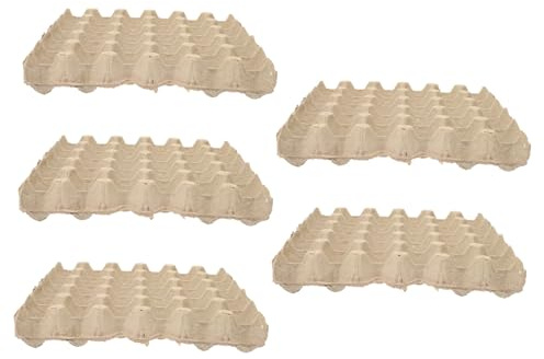 Vassoio Uova in Polpa di Carta 30 Posti Beige, 5 Pezzi | Contenitore Vuoto Riutilizzabile, Organizza Frigorifero, Protegge le Uova, Facile da Usare