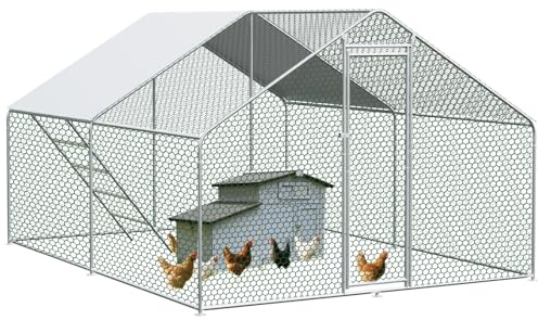 Hühnerstall Freilaufgehege 3x4x2M, Freilaufgehege Hühner mit 12 m² Lauffläche, Hühnerstall mit Obere Stützstange & Sicherheitsschloss - Freigehege für Hühner, Kleintiere & Pflanzen (3x4x2M)