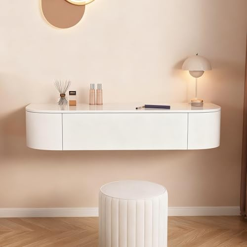 JHDXL Floating Makeup Vanity Desk with Drawers, Wall Mounted Dressing Table, Modern White Storage Cabinet, for Bedroom, Dressing Room, Small Spaces(80cm/31.5in)