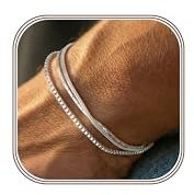 Chriscoco 3 st 925 sterling silver herrarmband, kubanska länkarmband ormkedja armband herr smycken set present till pappa make, pojkvän, son, sterling silver, Ingen sten