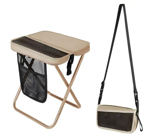 Jiahuade Tragbarer Klapphocker,Camping Hocker 31cm,Campinghocker Faltbar,Gartenhocker,Leicht Sitz Falthocker,Klappstuhl,Mini-Klapphocker,mit Aufbewahrungsbeutel,für Reisen Wandern Garten (Beige)