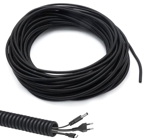 JUUDDENPARTS 25m Flexible Corrugated Wire Tube, OD 7mm x ID 4.5mm Cable Protection Conduit, Polyethylene Split Tubing for Home and Office Use (Black)
