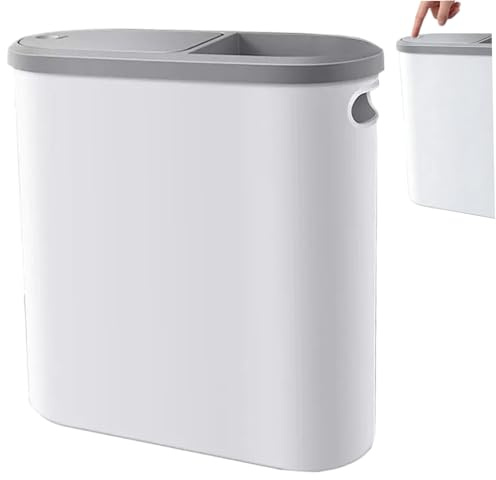 Cubo de basura, bote de basura delgado, bote de baño pequeño de plástico delgado con tapa y bandeja de almacenamiento, contenedor de que ahorra espacio de 11.4x4.3 pulgadas para el dormitorio