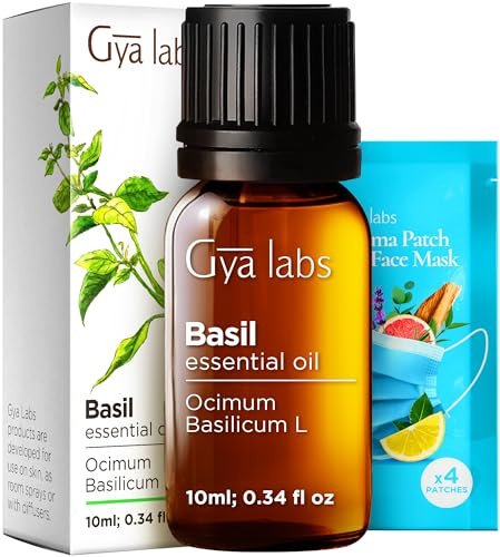 Gya Labs Ätherisches Basilikumöl für Diffusoren – Ätherisches Basilikumöl für die Haut – Basilikumöl für Aromatherapie, Haut, Duft, Massage, Kerzen und Seifen – 100% natürlich (10 ml)
