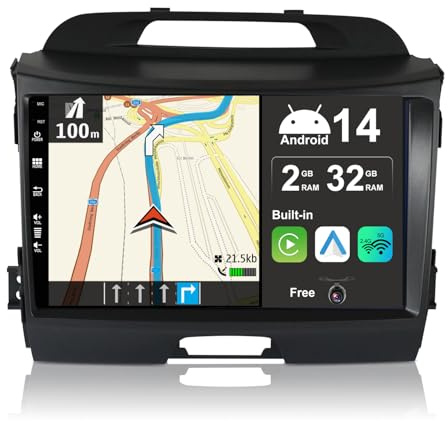BXLIYER Android 13 Autoradio pour Kia Sportage (2010-2014) - 2G+32G - sans Fil Carplay + Android Auto - Caméra arrière - 2 Din IPS 9 Pouce - Dab Volant Bluetooth DSP Dual-Band WLAN Fast-Boot EQ USB