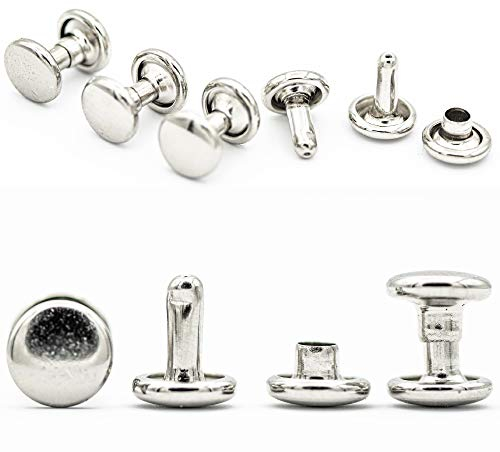 My Belt - 50 Stück Hohlnieten für Leder, Ledernieten 6mm Silber, Doppelkappe Nieten, Gürtelnieten Kappe