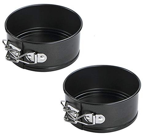 Webake Juego de 2 mini moldes desmontables de 4.3 pulgadas para tartas de queso con fondo extraíble, moldes redondos para pasteles, accesorios IP para mini tarta de queso, pizza y quiche