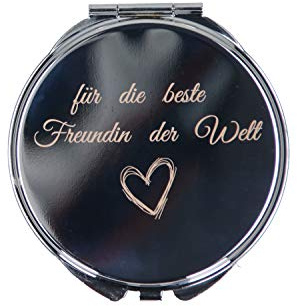 Taschenspiegel Personalisiert mit Gravur in Silber Ø 6 cm Hochwertiger Handspiegel klein mit Name mit 2-Fach Vergrößerung und Velouretui