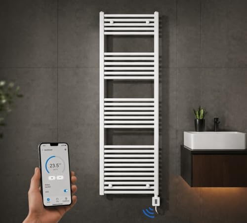 anapont elektrischer Badheizkörper, 1775h x 750b, weiß/gerade | Appsteuerung, Handtuchheizkörper, Made in Germany