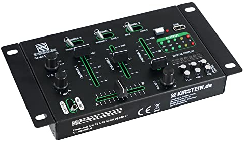 Pronomic DX-26 USB MKII DJ-Mixer - mezclador DJ de 3 canales - función Cue para todos los canales - reproductor MP3-2x canal Line/Phono - 2x conexión de micrófono