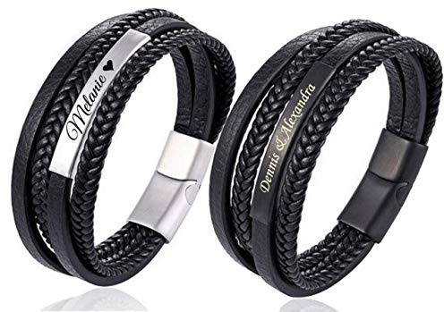 aplusashop ID Leder Armband mit Edelstahlplatte + Gravur nach Wunsch Vierfaches Band Neu 23cm
