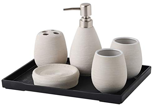 Tauzveok Bad Zubehör-Set Vintage Keramik Bad Fünfteiligen Anzug Seifenspender Zahnbürstenhalter Seifenschale Schale Badezimmer Zu Hause Arbeitsblatt Decoratiec,Weiß