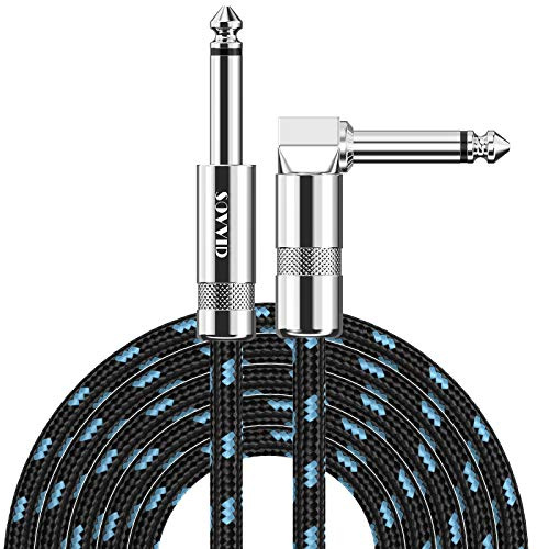 Sovvid 10FT Instrument Cable - Electric Guitar & Bass Cable with Right Angle 1/4 Inch Connector - Black & Bluetest