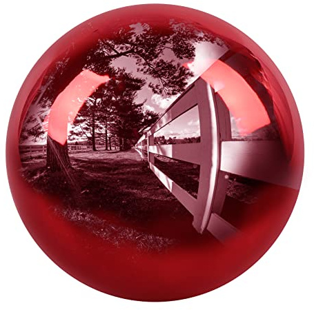 12 inch Stainless Steel Gazing Ball, E-Buying Red Mirror Polished Hollow Seamless Gazing Globe Reflective Garden Sphere Floating Pond Balls for Home Garden Ornament Decoration