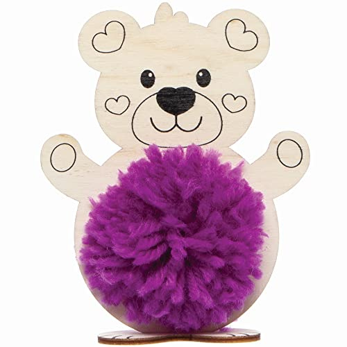 Baker Ross Love Bär Pom Pom Bastelset aus Holz - 3er Pack, Valentinstags Basteln für Kinder am Kindergeburtstag, Kindergarten oder Schule (FC375)
