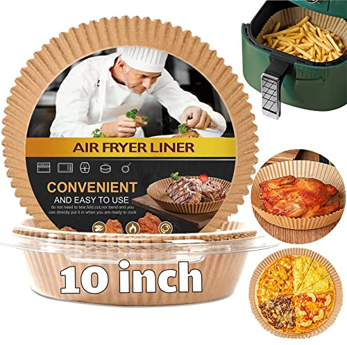 Large Air Fryer Liners Disposable Round, 10 Inch Parchment Liners | Non-Stick Fryer Paper Pads Baking Paper Food Grade for 7qt Power XL Air Fryer, 100Pcs Baking Roasting Microwave