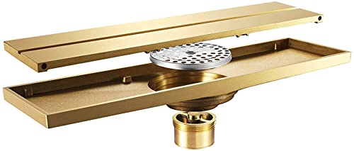 YJYKXP Linearer Rechteckiger Duschrinne Messing Bodenablauf Gold Dusche Bodenablauf Badezimmer Dusche Ablaufrinne mit Fliesen-Einsatz (300 × 82mm)