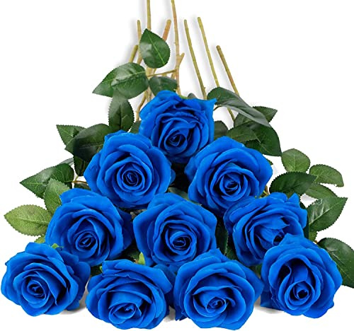 DuHouse Künstliche Rosen aus Seide, Blumen mit Langen Stielen, Klein Blau | Kunstrosen 54 cm, wie echt, Blumenstrauß für Arrangement, Hochzeit, Tafelaufsatz, Party und Wohn-Dekoration