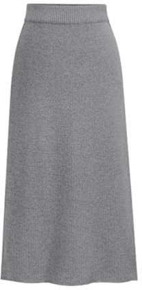 seiveini Falda Largo de Punto para Mujer Midi Faldas de Lana Largos con Abertura Color Sólido A Gris Claro XL