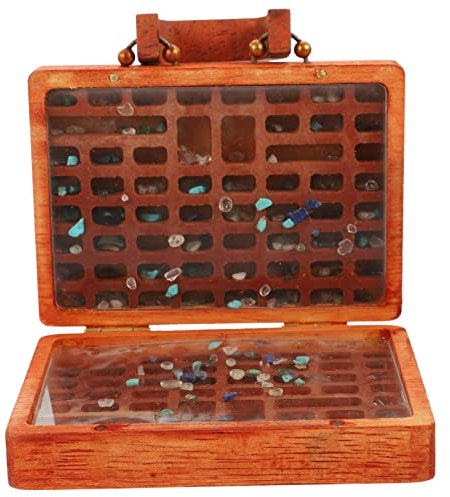 COHEALI Stein Sammelbox Organizer Holzbox mit Fächern Aufbewahrungsbox für Edelsteine Mineralien und Schmuck Vintage Steinesammlung Koffer Braun