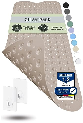 SilverRack Alfombrilla de Bañera de 100 x 40 cm (Beis), Antideslizante, sin Bisfenol A, para Niños y Bebés, Alfombrilla de Ducha Resistente al Moho y Lavable a Máquina, Alfombra Bañera Antideslizante