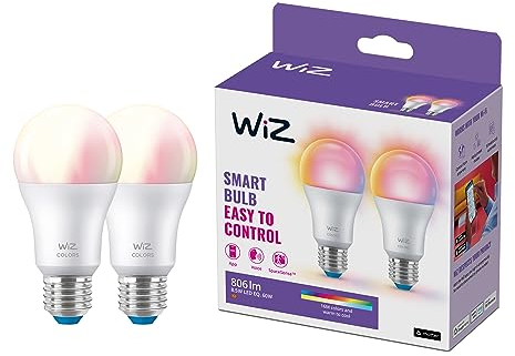 WiZ Smart Colour Bulb, E27, 8.5W, Tunable, Motion Sensor with App, Connected WiFi Works with Alexa, Google Assistant & HomeKit, App Control for Home Indoor Lighting, Bedroom, 2Pack