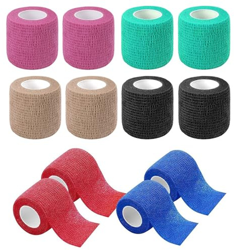 Lot de 12 rouleaux de pansement adhésif, élastique et auto-adhésif, convient pour les athlètes d'étirement, le sport, les poignets (6 couleurs 5 cm 4,5 m)