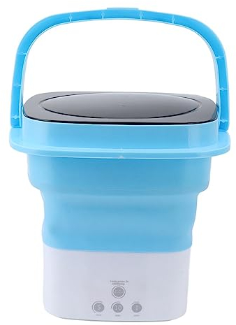 Machine à Laver Portable, Mini Laveuse Portable Pliable avec Essoreuse et Tuyau de Vidange, Laveuse à Linge à Nettoyage en Profondeur pour Camping-car, Appartement, Dortoir, Voyage (Bleu blanc)