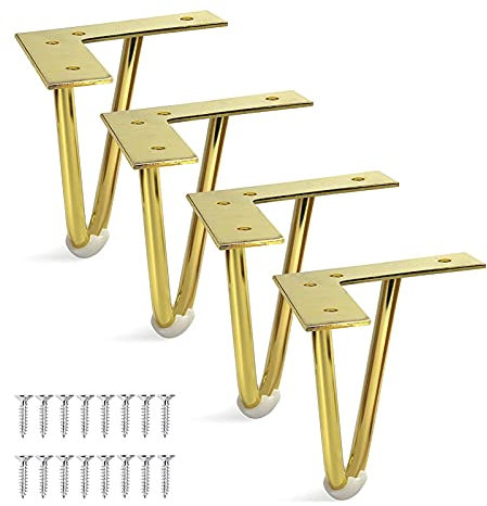 JIUYUEYA 4 STK Haarnadel Tischbeine 8-40cm DIY Metall Möbelfüße, Golden Möbelbeine, mit Bodenschutz Füße, for Schrank Couchtisch Laptop Tisch (Size : 10cm/3.9inch)