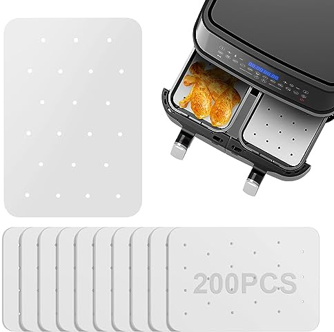 200 Stück Airfryer Backpapier, 20,6cm Backpapier für Heißluftfritteuse Eckig, Air Fryer Backpapier Antihaft Wasserdicht Ölfest kompatibel mit Ninja Dual Dampfgarer Airfryer Liners (Weiß)