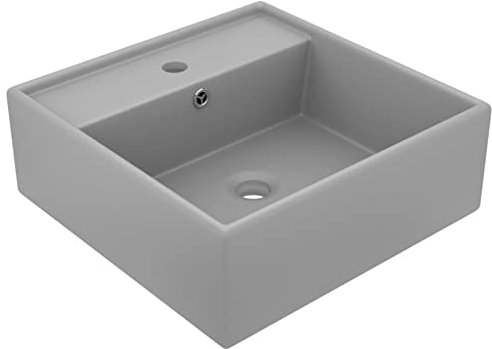 Tidyard Lavandino con Troppopieno,Lavabo da Appoggio in Ceramica,Lavandino da Appoggio,Lavabo in Ceramica,Lavello per Bagno,Cosmetici o Toilette,Lavandino Quadrato Grigio Chiaro Opaco 41x41 cm
