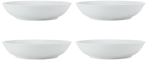 Mikasa Chalk Set di 4 piatti fondi in porcellana bianca, per l'uso quotidiano e formale, 23cm - Adatto a microonde e lavastoviglie