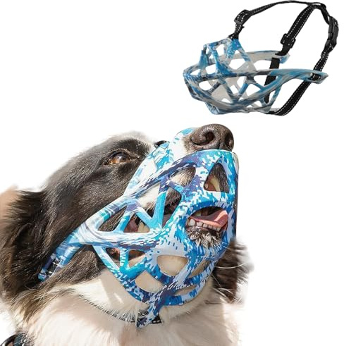 PETCUTE Bozal de Canasta para Perros con Correas Ajustables, Plástico y Tiras Reflectantes - Evita Morder, Masticar y Ladrar - para Perros Medianos y Pequeños
