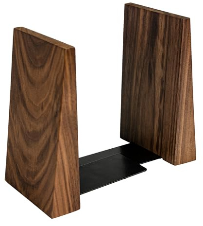 Luxdecor Walnut Book Ends Hold Heavy Books-6x5x4in Wood Bookends for Office Desk Non Skid, Decorative Walnut Bookend 2pack, Triangle Style