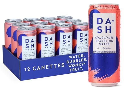 DASH Water Pamplemousse – 12x Eaux pétillantes aromatisées au Pamplemousse SANS Sucre, SANS Édulcorant, SANS calories – Infusées avec des Fruits rejetés (12x330ml)